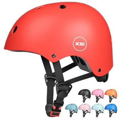 Image de Casque de vélo pour enfants, casque de skateboard, réglable, adapté pour vélo, skateboard, scooter, trottinette, de 3 à 13 ans, taille S : 51-54 cm, rouge