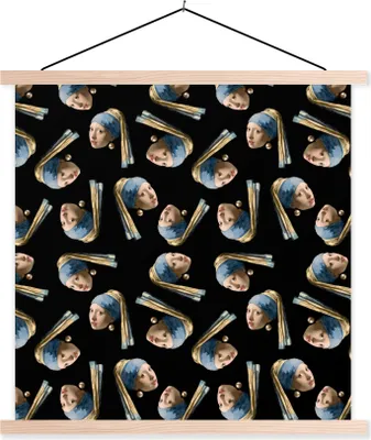 Produktbild von MuchoWow® Textilposter Schnittmuster - Das Mädchen mit dem Perlenohrring - Vermeer 40x40 cm mit holzfarbenen Rahmen - Posterleiste