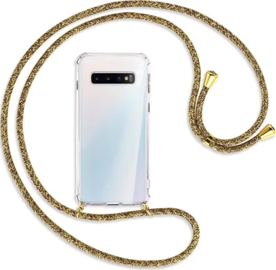 Produktbild von Handykette Backcover-Schutzhülle mit Band (Metall goldfarben) für Samsung Galaxy S10 - braun+beige