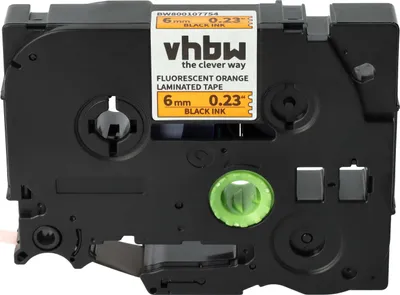 Produktbild von vhbw Schriftband-Kassette kompatibel mit Brother PT 1280, 200, 1250, 1230PC, 1850, 1800, 1750, 1290 Etiketten-Drucker 8m x 6mm Schwarz auf Neon-Orange