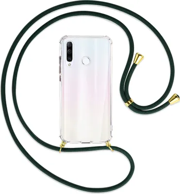 Produktbild von Handykette Backcover-Schutzhülle mit Band (Metall goldfarben) für Huawei P30 Lite - dunkelgrün
