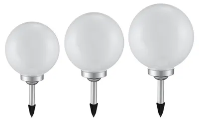 Produktbild von 3er Set LED Solarleuchten, Außenlampe, Kugel, weiß silber