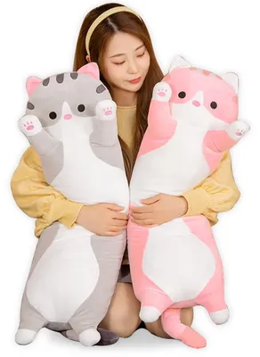Productafbeelding van Zachte, lange pluche kattenknuffel - Grote kussenspeelgoed - Roze, 90 cm