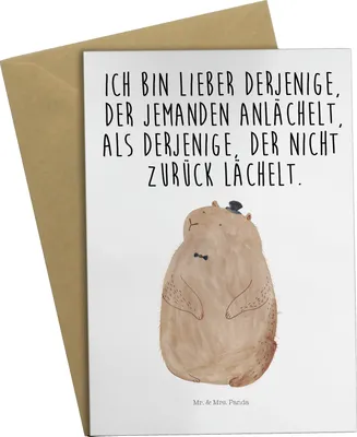 Produktbild von Mr. & Mrs. Panda Klappkarte Murmeltier - Weiß - Geschenk, Grußkarte, Lustige Sprüche, Respekt, Knigge, osterkarte, Anstand, weihnachtskarten, osterkarten, babykarte