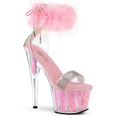 Produktbild von ADORE-727F Pleaser Damen High-Heels Plateau Sandaletten klar babypink Marabu Fell