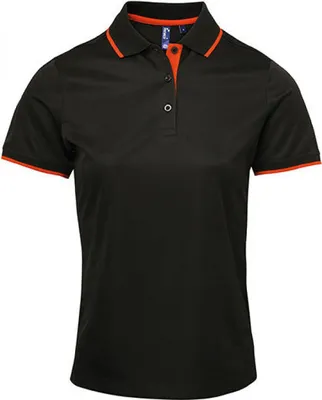 Produktbild von Premier Workwear PR619 | Damen Contrast Coolchecker Polo - Farbe: Black/Orange (ca. Pantone 1655) - Größe: L