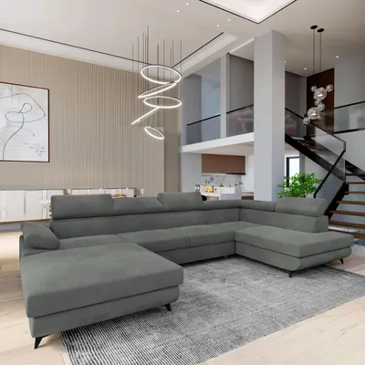 Produktbild von Masseno Ecksofa RUBANO R-S mit Schlaffunktion U-Form, Sofa mit Bettkasten, Wohnzimmersofa, Couch, Soffa, Bettsofa, Couchgarnitur- Grau, MONOLITH 85