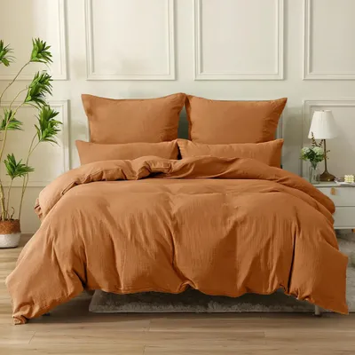 Productafbeelding van Bettenset, 2-delig, katoen, caramelkleurig, 155x220 cm, inclusief kussensloop van 80x80 cm