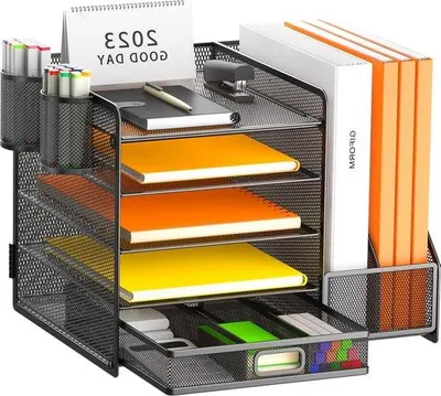 Produktbild von Famanu Büroorganizer mit 5 Schubladen und Zeitschriftenhalter - Schwarz