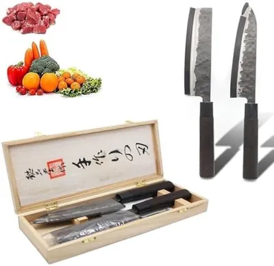 Produktbild von PromoHome® Messer japanischer Artset – 2 Küchenmesser mit Holzgriff und Geschenkverpackung