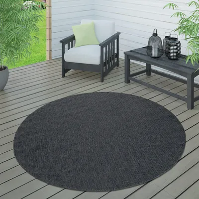 Immagine prodotto di Tappeto da esterno resistente alle intemperie Giardino e terrazza Tessuto piatto Tinta unita Effetto sisal Robusto Dimensioni 160 cm Rotondo