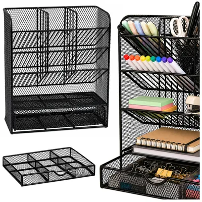 Zdjęcie produktu dla Metalowy organizer na biurko na długopisy i akcesoria, czarny
