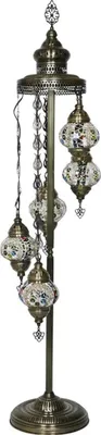 Produktbild von Oosterse Mozaïek Vloerlamp mit 5 Glaskugeln in Mischfarben - Höhe 140 cm, E14 Fassung, für TL/LED, Kupfer