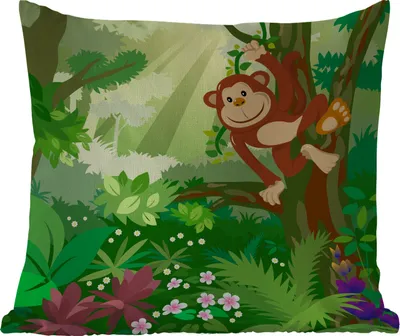 Produktbild von MuchoWow® Outdoor Kissen - Affe - Dschungel - Jungen - Mädchen - Blumen - Kinder - 50x50 cm - Wetterfest - Lounge Kissen - Komfortabel - Kissen mit Bild