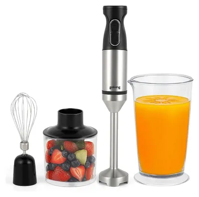 Produktbild von Goliving Stabmixer Set 4-in-1 – Zerkleinerer – Messbecher – Schneebesen – spülmaschinenfeste Zubehörteile – Edelstahl – Schwarz