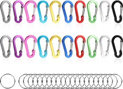 Productafbeelding van Aluminiumen sleutelhanger set, 20 stuks, 50 x 15 mm, met karabijnhaak, aluminium, kleine sleutelhangers, geschikt voor kamperen, vissen en reizen