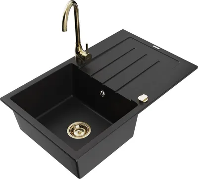Produktbild von Mexen Bruno 1 Becken-Granitspüle mit Abtropffläche und Mischbatterie Telma, Schwarz - 6513-77-670200-50