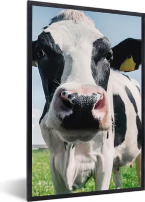 Produktbild von MuchoWow® Gerahmtes Poster Kuh - Wiese - Natur - Tiere - Gras 60x90 cm - Poster mit Schwarzem Bilderrahmen Wandposter Rahmen Foto Bilder - Kunst