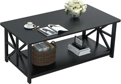Imagen del producto de Mesa de centro de 100 cm, robusta y de estilo rústico, con estante, color