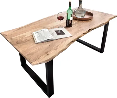 Produktbild von SIT Möbel Baumkante-Esstisch | 160 x 85 cm | Tischplatte Akazie natur 36 mm | Kufen-Gestell Metall antikschwarz | B 160 x T 85 x H 76 cm | 15110-11 | Serie TABLES & CO
