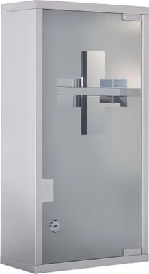 Produktbild von Medizinschrank aus Edelstahl Arzneischrank zur Medikamenten-Aufbewahrung, Abschließbar Medikamentenschrank mit 3 Fächer, Glastür 25 x 12 x 48 cm, Silber