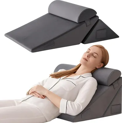 Produktbild von 3er-Set verstellbare orthopädische Kissen 10 in 1 Linomag®, Keilform, für erholsamen Schlaf, postoperative Genesung und Unterstützung von Rücken, Nacken und Beinen, abnehmbarer und waschbarer Bezug, Dunkelgrau
