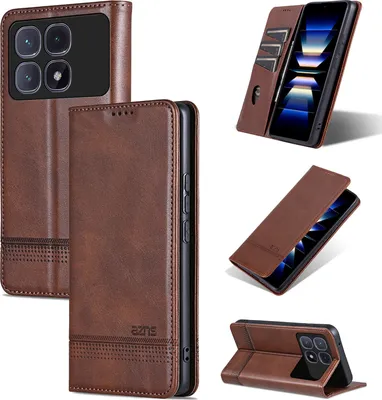 Obrázek produktu pro Kožené pouzdro pro Xiaomi Redmi K70 Ultra, skládací peněženkové pouzdro s magnetickým uzávěrem a stojánkem Káva