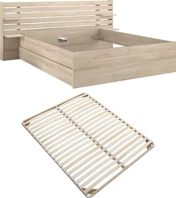 Produktbild von Bett 180 x 200 cm mit 4 Schubladen - Natur + Lattenrost - TENALIA