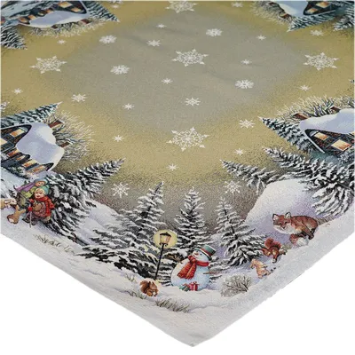 Produktbild von Tischdecke Druck Winterdorf  Advent Weihnachten Tischläufer Weihnachtstischdecke 100 x 100 cm
