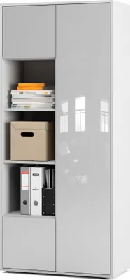 Produktbild von SIMPLYFURN Büroschrank Amira T30 | Aktenschrank & Mehrzweckschrank in Weiß & Weiß Hochglanz | 3 offene Fächer | Push-to-Open | 181x80x40 cm | für Homeoffice & Büro