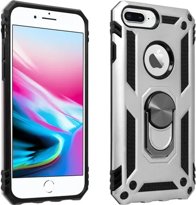 Produktbild von Avizar, Schutzhülle mit Ring-Halterung für Apple iPhone 6 Plus / 6S Plus / 7 Plus / 8 Plus, Silber