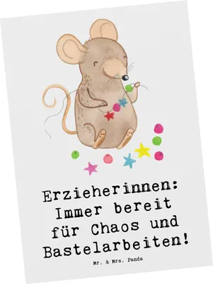 Produktbild von Mr. & Mrs. Panda Postkarte Erzieherin Chaos - Weiß - Geschenk, Berufsliebe, Kreativität, Beruf, Ansichtskarten, Berufsalltag, Kindheit, Fotokarte, bildkarte, Postkarten