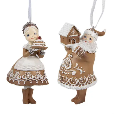 Immagine prodotto di Ciondolo natalizio Clayre & Eef set di 2 omini di pan di zenzero in plastica marrone da 13 cm