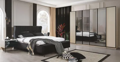 Produktbild von Schlafzimmer Set Bett 2x Nachttische und Kleiderschrank Luxus Möbel 4tlg