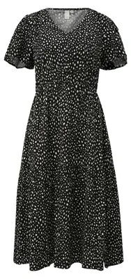Produktbild von s.Oliver Kleid aus Viskose, Midi-Länge, mit All-over-Print, V-Ausschnitt und Puffärmeln