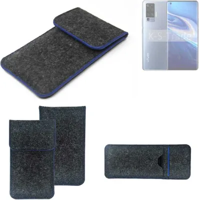 Produktbild von K-S-Trade Handy-Hülle Schutz-Hülle kompatibel mit Vivo X51 5G Filztasche Pouch Tasche Case Sleeve Filzhülle dunkelgrau, blauer Rand