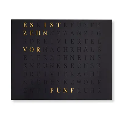 Produktbild von WordClock Jupiter Edelstahl gelasert in matt Schwarz - elegante Wortuhr in Deutsch - LED Wanduhr