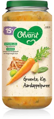 Zdjęcie produktu dla Olvarit Groente Kip Aardappelpuree Kaszka dla niemowląt 15 miesięcy+ 250g – warzywa i kurczak