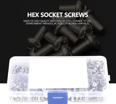 Imagen del producto de Juego de 400 tornillos de cabeza hexagonal con rosca parcial y plana, de acero inoxidable 304, tamaño M3, con caja