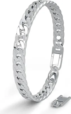 Produktbild von SERASAR | Premium Stainless Steel Bracelet for Men [Cuban] | 316L Surgical Steel | Waterproof | Secure Clasp | Silver Color, 23cm | Includes Jewelry Box