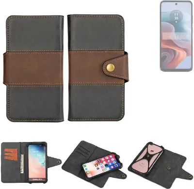 Produktbild von K-S-Trade Handyhülle Schutzhülle Hülle Bookstyle Wallet-Case kompatibel mit Motorola G34 5G Bumper Rundumschutz schwarz-braun 1x