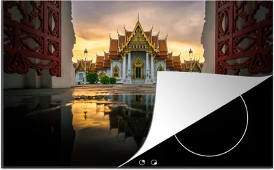 Produktbild von KitchenYeah© Herdabdeckplatte Marmor - Wasser - Bangkok , 91x52cm, Küche Deko, Glaskeramikkochfeld Herdabdeckung, Abdeckplatte fùr Kochfeld