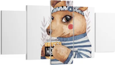 Produktbild von Bild auf Leinwand - Leinwandbild - 5 Teile - Anthropomorphisierung Bär Kinder - 160x85cm - Wand Bild - Wanddeko - Wandbilder - Leinwanddruck - Bilder - Wanddekoration - Leinwand bilder - EA160x85-4367