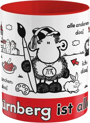Produktbild von Sheepworld - 61197 - Kaffeebecher, Ohne Nürnberg ist alles doof, Steingut, Höhe: 9,5cm, Durchmesser: 8cm, spülmaschinengeeignet