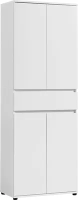 Produktbild von Schrank 60 cm breit mit 4 Türen & Schublade | Vielseitiger Aufbewahrungsschrank Mehrzweckschrank mit 3 Einlegeböden | Schmaler Schrank für Haushalt, Büro, Flur, Schlafzimmer | 64x34x180 cm (BxTxH) | Weiß