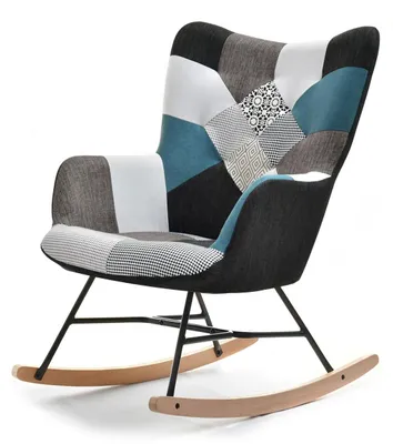 Zdjęcie produktu dla Fotel sibil patchwork-4 tkanina, podstawa czarny-buk