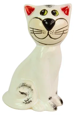 Produktbild von Dekofigur Katze aus Keramik weiß - Keramikfigur Tierfigur Dekoration Deko Figur