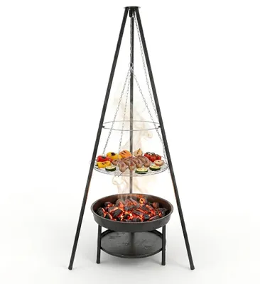 Produktbild von Große Dreibein-Feuerschale und hängender Garten-Grill 2-in-1, KI-generiertes Bild