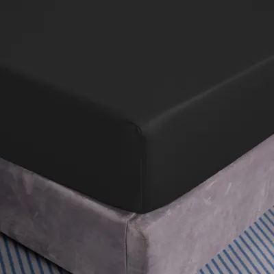 Obrázok produktu pre Bavlnené prestieradlo 200x200+25 čierne, elastické, prémiové na dotyk