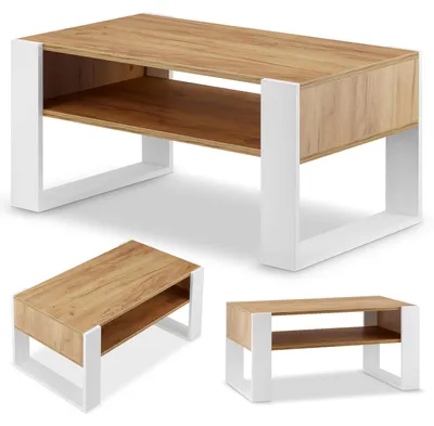 Image de Grande table basse en bois massif de chêne avec espace de rangement